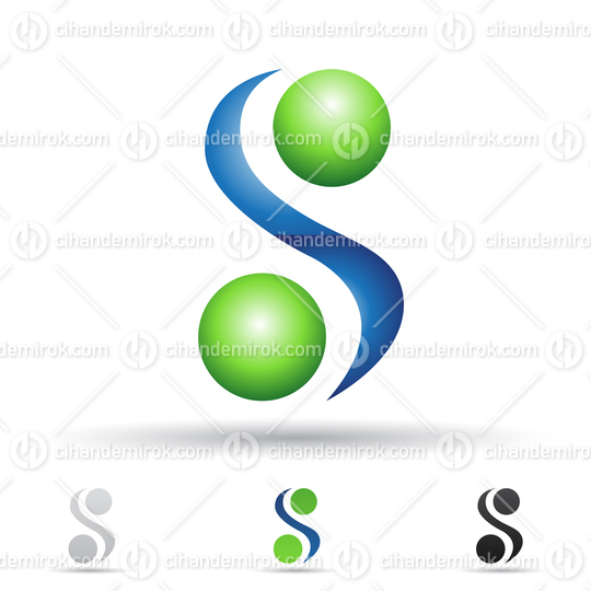 Blue and Green Glossy Abstract Logo Icon of Letter S with Dual Spheres