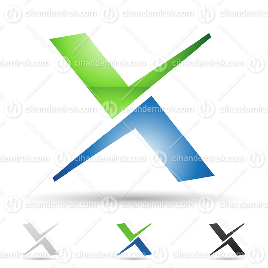 Blue and Green Glossy Abstract Logo Icon of Letter X with Tick Marks