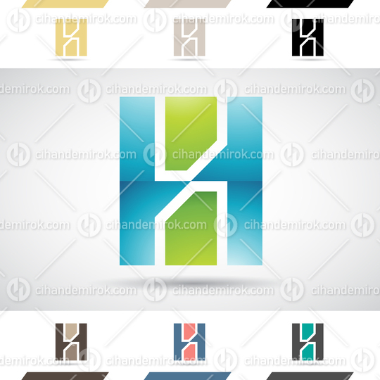 Blue and Green Glossy Abstract Logo Icon of Rectangular Letter H with Sharp Spikes