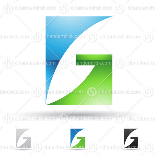Blue and Green Glossy Abstract Logo Icon of Rectangular Spiky Letter G 
