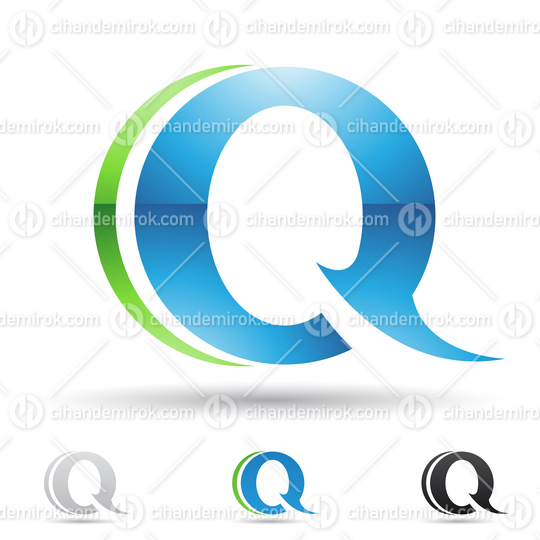 Blue and Green Glossy Abstract Logo Icon of Round Letter Q
