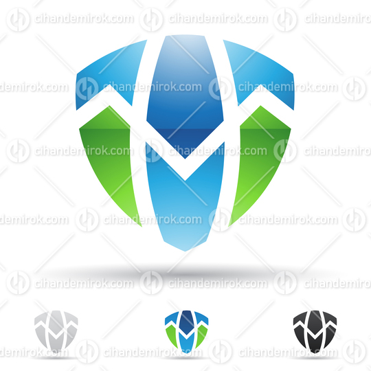 Blue and Green Glossy Abstract Logo Icon of Shield Like Letter T