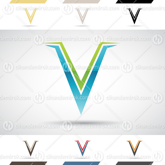 Blue and Green Glossy Abstract Logo Icon of Slim Striped Letter V