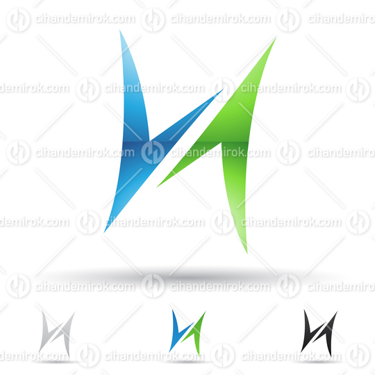 Blue and Green Glossy Abstract Logo Icon of Spiky Arrow Like Letter H