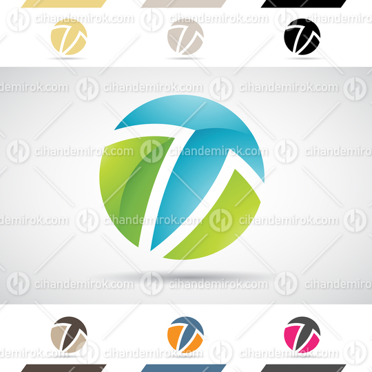 Blue and Green Glossy Abstract Logo Icon of Spiky Circle Letter T