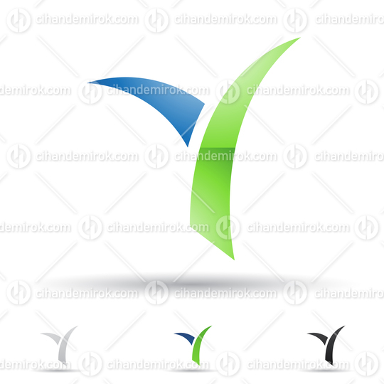Blue and Green Glossy Abstract Logo Icon of Spiky Grass Letter Y
