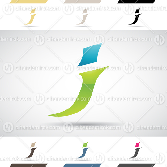 Blue and Green Glossy Abstract Logo Icon of Spiky Letter J