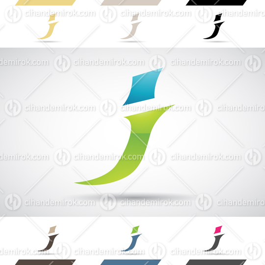 Blue and Green Glossy Abstract Logo Icon of Spiky Letter J