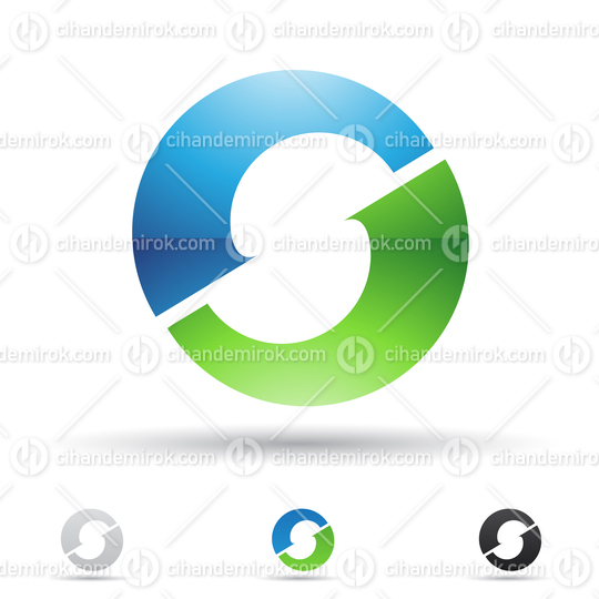 Blue and Green Glossy Abstract Logo Icon of Split Shaped Letter O