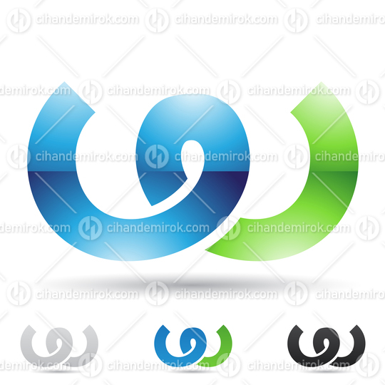 Blue and Green Glossy Abstract Logo Icon of Spring Like Letter W