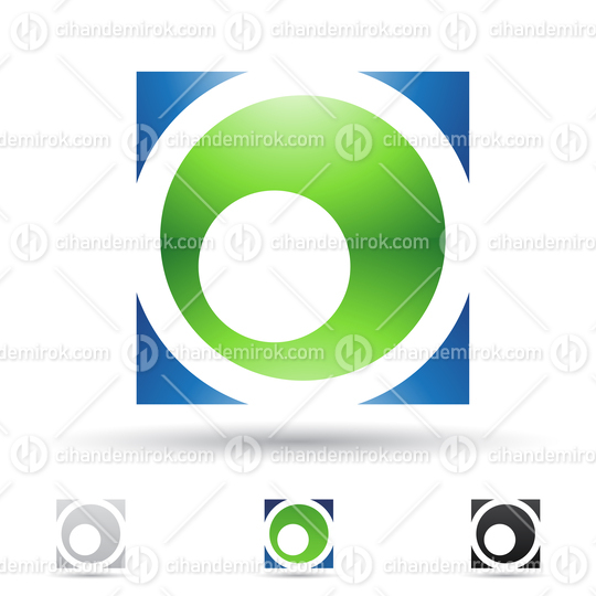Blue and Green Glossy Abstract Logo Icon of Square Circle Letter O