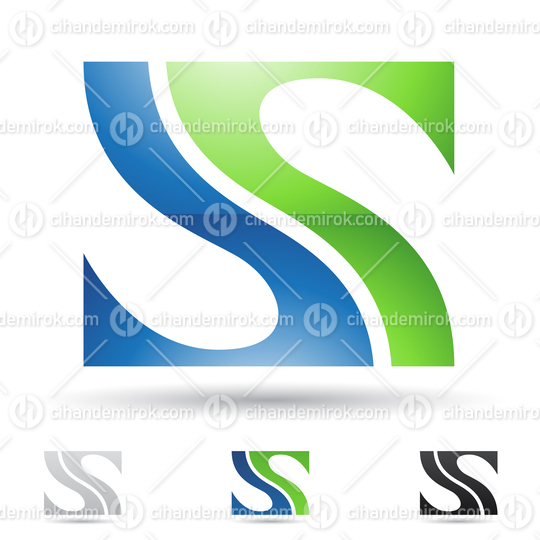 Blue and Green Glossy Abstract Logo Icon of Striped Letter S with Fish Like Tails