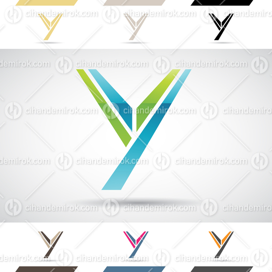 Blue and Green Glossy Abstract Logo Icon of Striped Letter Y