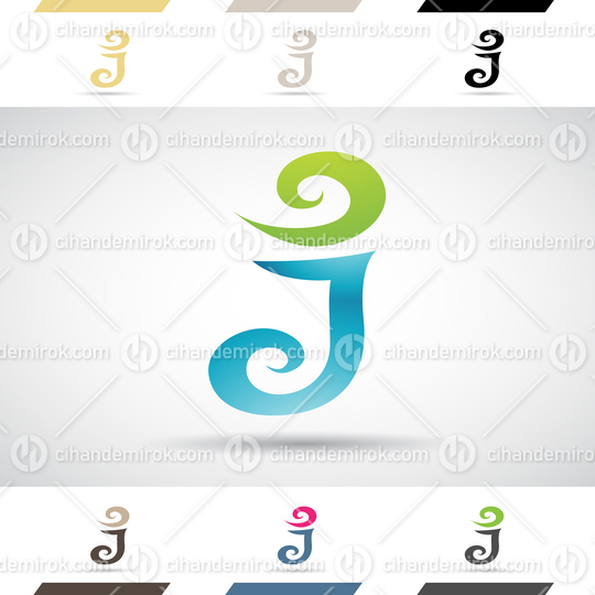 Blue and Green Glossy Abstract Logo Icon of Swirly Letter J