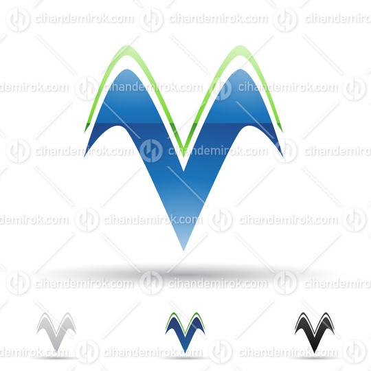 Blue and Green Glossy Abstract Logo Icon of Wing Like Letter V