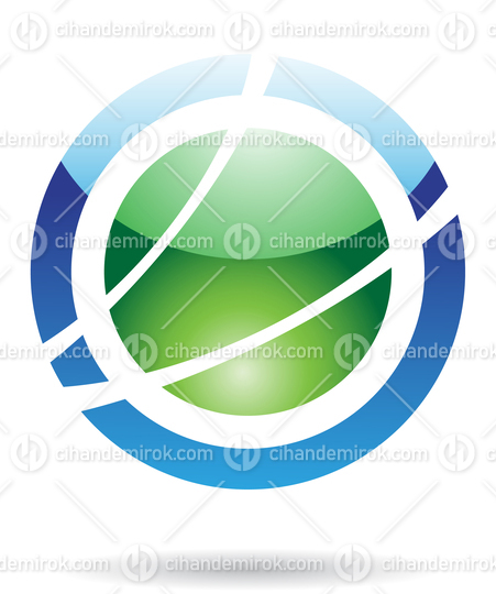 Blue and Green Glossy Abstract Orbit Like Logo Icon