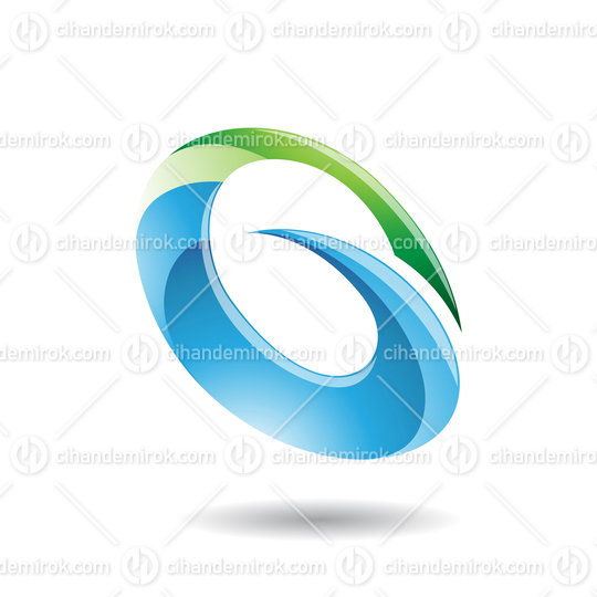Blue and Green Glossy Abstract Spiky Round Icon for Letter G Q o O