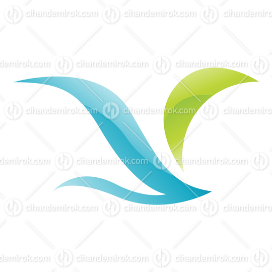 Blue and Green Glossy Bird Logo Icon - Bundle No: 114