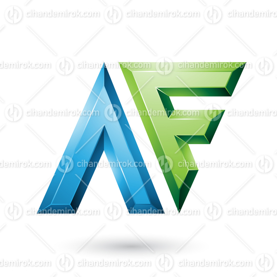 Blue and Green Glossy Dual Letters of Letters A and F