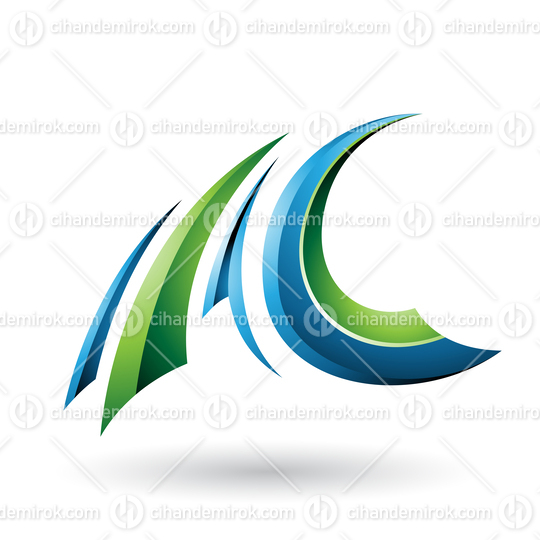 Blue and Green Glossy Flying Letter A and C Vector Illustration