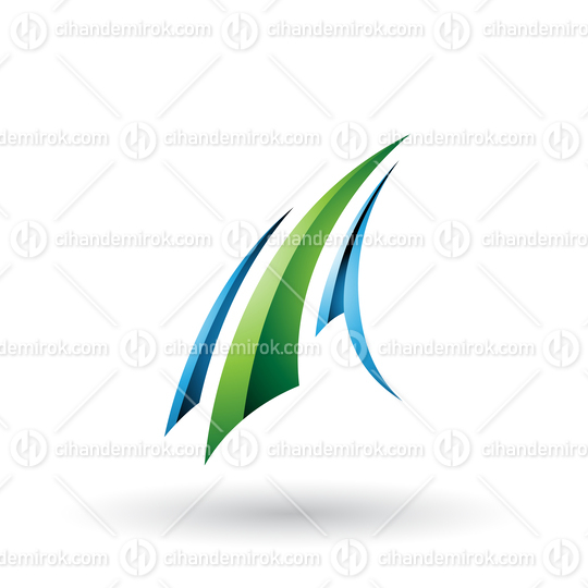 Blue and Green Glossy Flying Letter A Vector Illustration