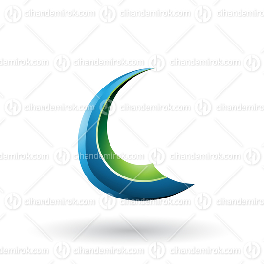 Blue and Green Glossy Flying Letter C Vector Illustration
