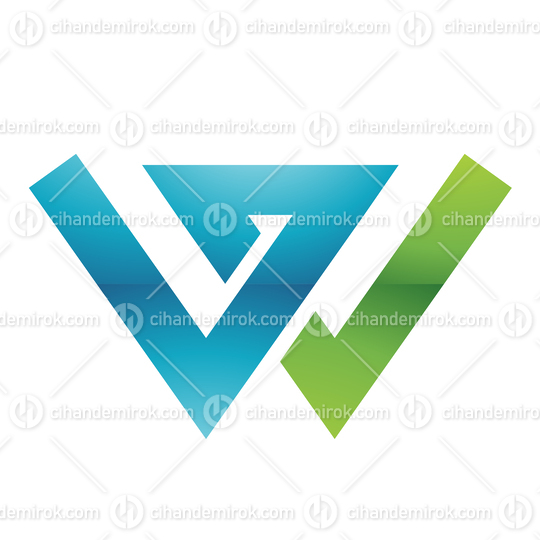 Blue and Green Glossy Letter W Logo Icon - Bundle No: 081