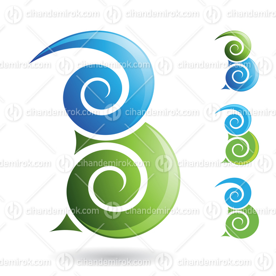 Blue and Green Glossy Puffy Swirly Spiky Letter B Icon