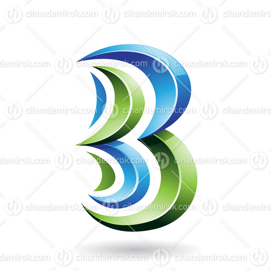 Blue and Green Glossy Spiky Embossed Icon for Letter B