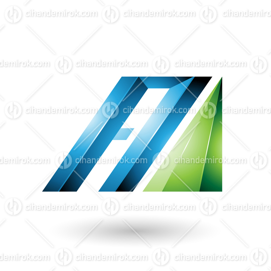 Blue and Green Letter A of Glossy Diagonal Bars