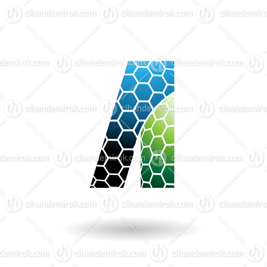 Blue and Green Letter A with Honeycomb Pattern