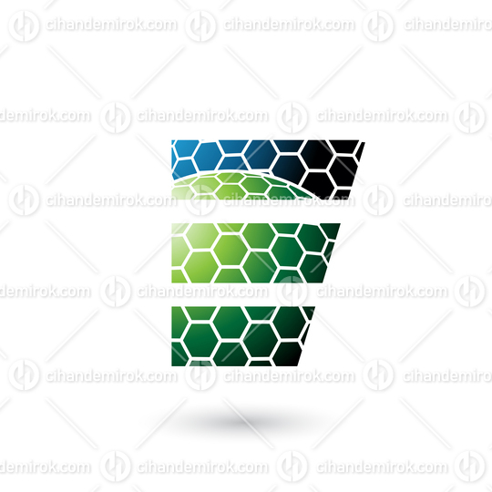 Blue and Green Letter E with Honeycomb Pattern 