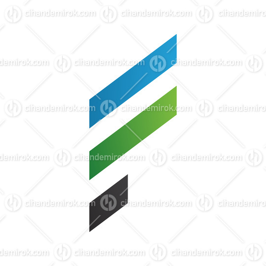Blue and Green Letter F Icon with Diagonal Stripes