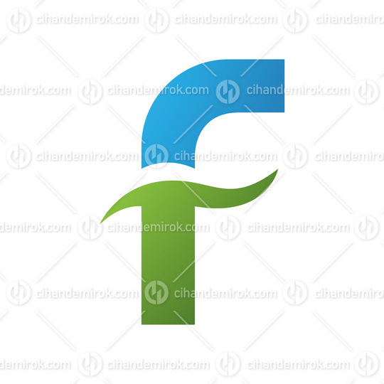 Blue and Green Letter F Icon with Spiky Waves