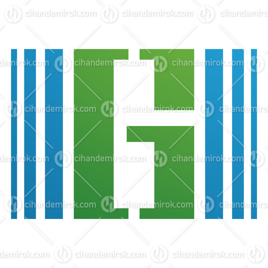 Blue and Green Letter G Icon with Vertical Stripes