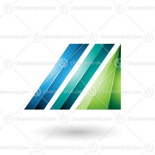 Blue and Green Letter M of Glossy Diagonal Bars