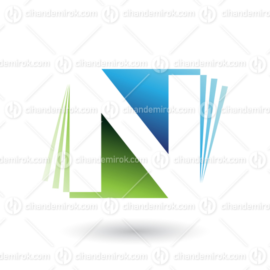 Blue and Green Letter N with Vertical Stripes Vector Illustration