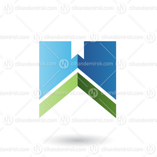 Blue and Green Letter W with a Thick Stripe Vector Illustration