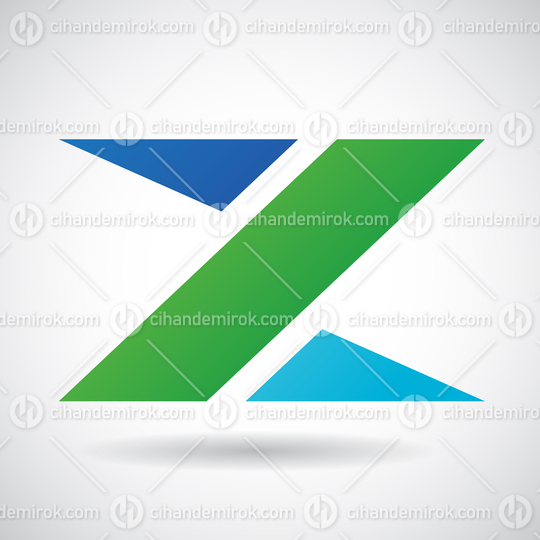 Blue and Green Letter Z with a Rectangle and Triangles