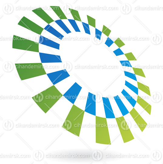 Blue and Green Rectangular Shapes Forming an Abstract Circle Logo Icon in Perspective