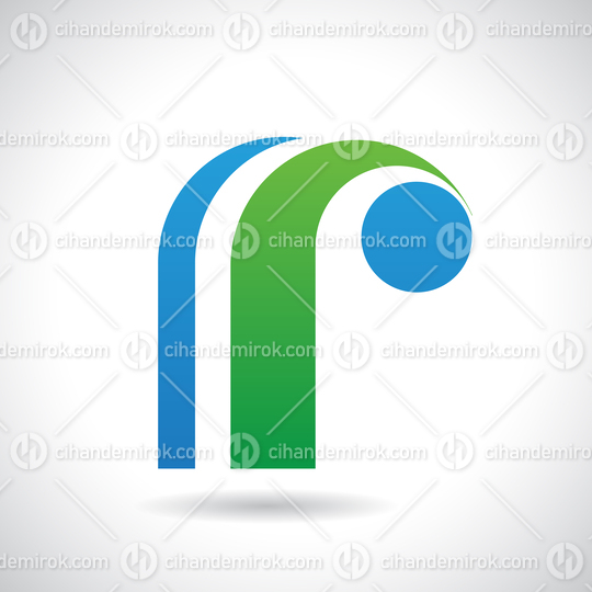 Blue and Green Round Retro Striped Logo Icon of Letter R