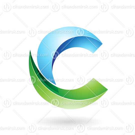 Blue and Green Shiny Melon Slice Shaped Letter C Icon