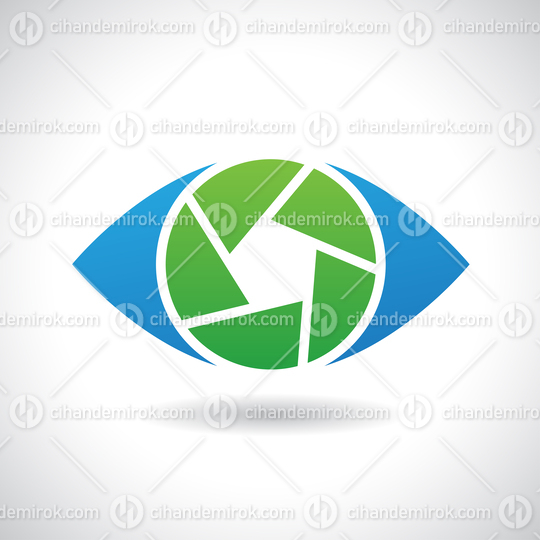 Blue and Green Shutter Eye Logo Icon with a Shadow