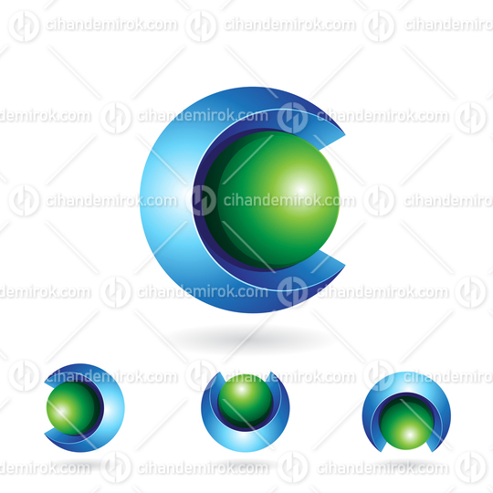Blue and Green Spherical 3d Bold Two Piece Letter C Icon