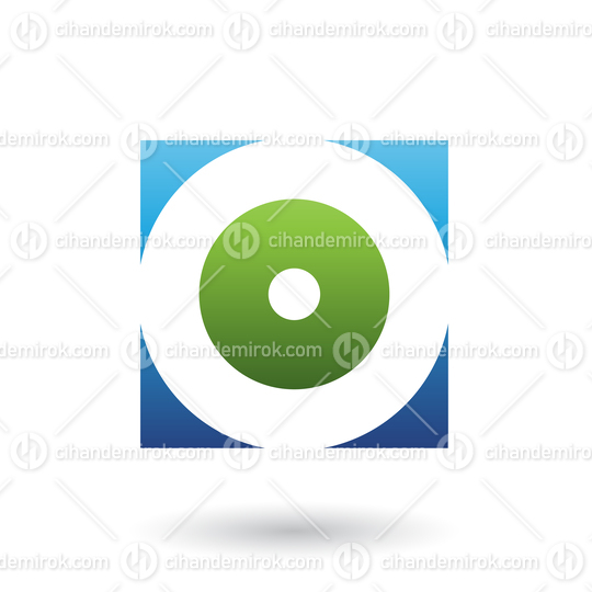 Blue and Green Square Icon of a Thick Letter O Vector Illustration