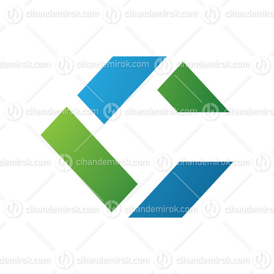 Blue and Green Square Letter C Icon Made of Rectangles