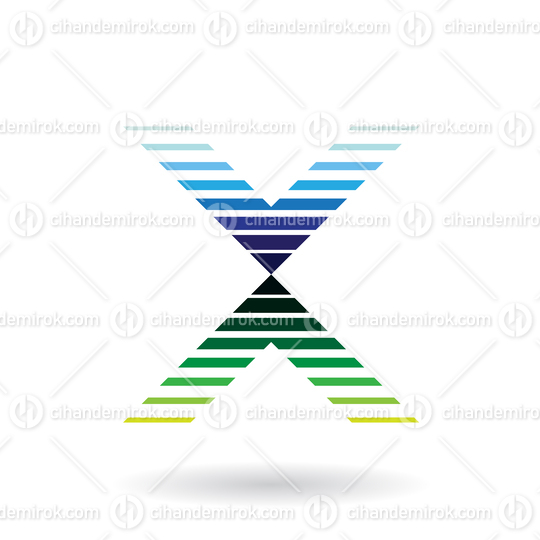 Blue and Green Striped Icon for Letter X Vector Illustration