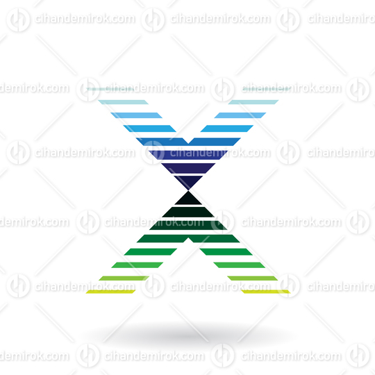 Blue and Green Striped Icon for Letter X Vector Illustration