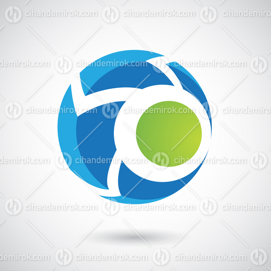 Blue and Green Striped Sphere with Arrow Pattern
