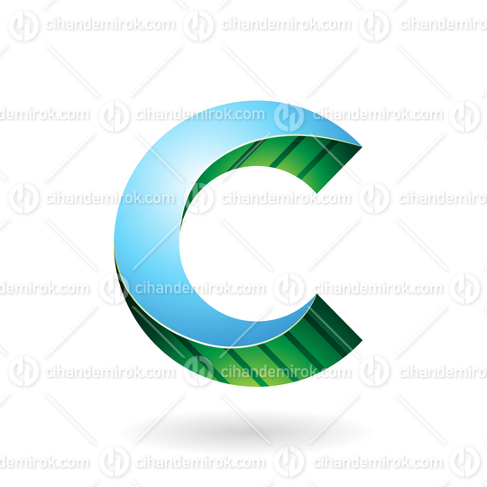 Blue and Green Striped Twisted 3d Icon for Letter C